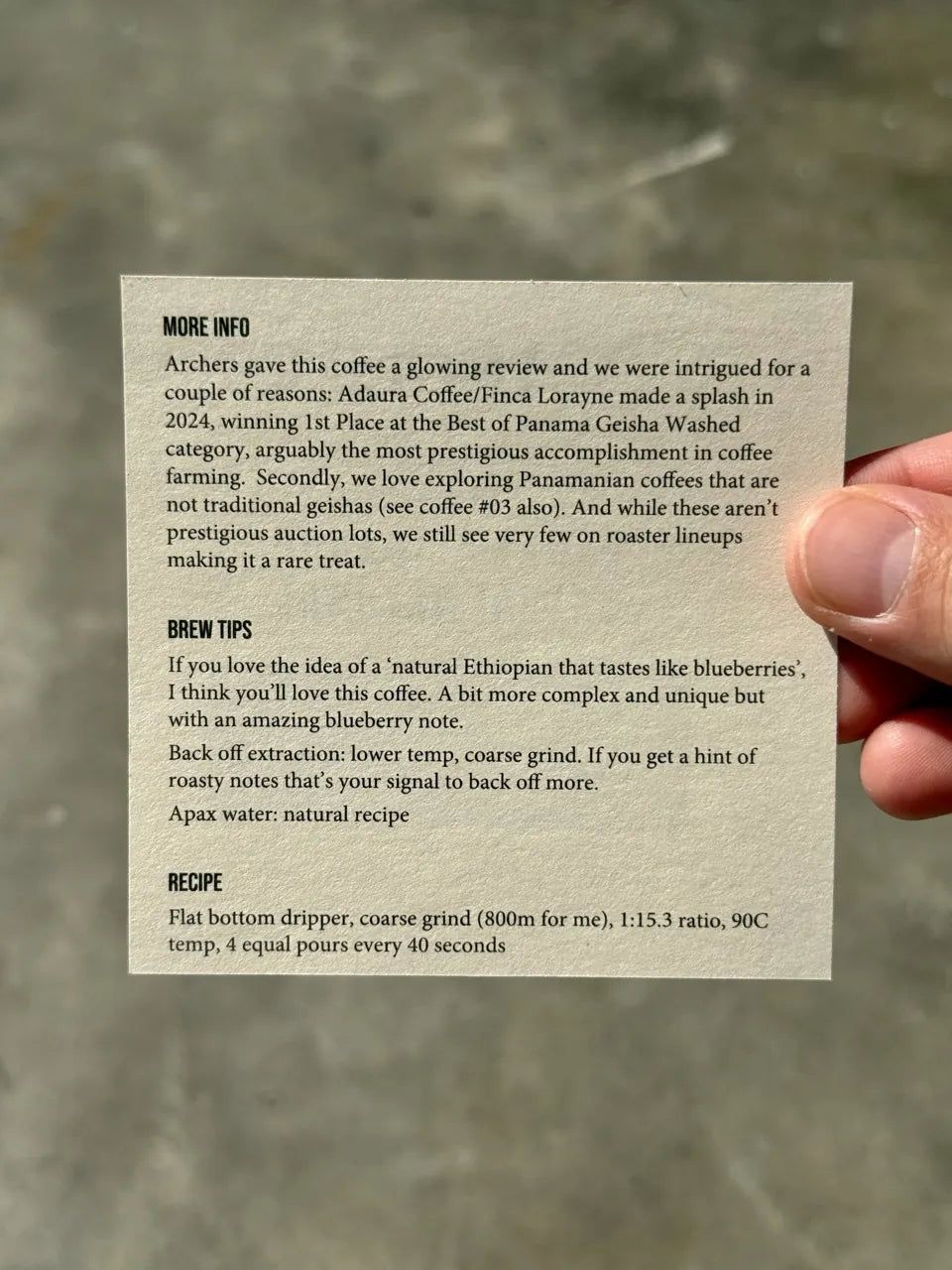 The back of a card: More Info, Brew Tips and a Recipe